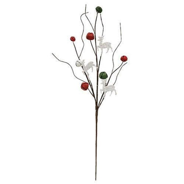 Medium Red Green White Jingle Bell & Deer Pick 2075 - The Fox Decor